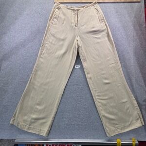 ODE Womens Wide Leg Linen Blend Pants Beige Frayed Raw Edge Waistband XS